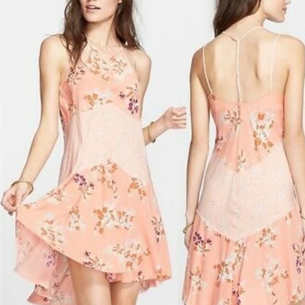 Free People Sherbert Crescent Floral Strappy  Flowy Slip Dress Size M